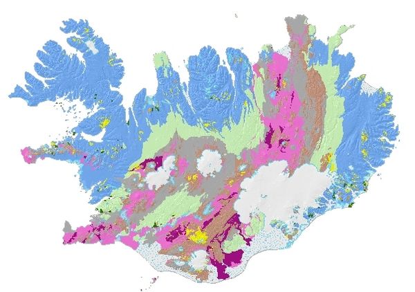 Jarðfræðikort af Íslandi. Berggrunnur.